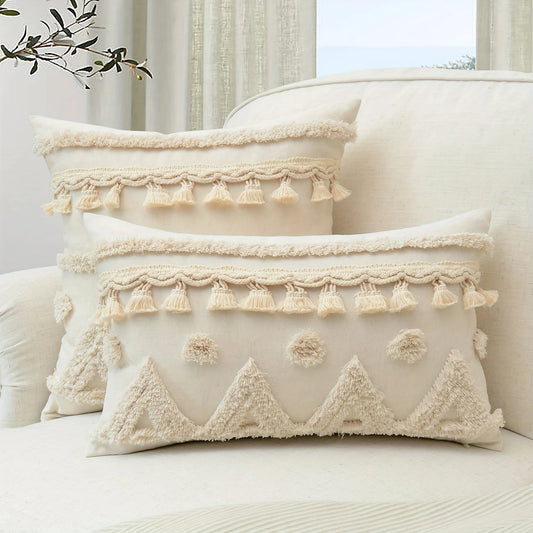 Bohemian Style Pillowcase - Geometric Pattern & Tassel Trim